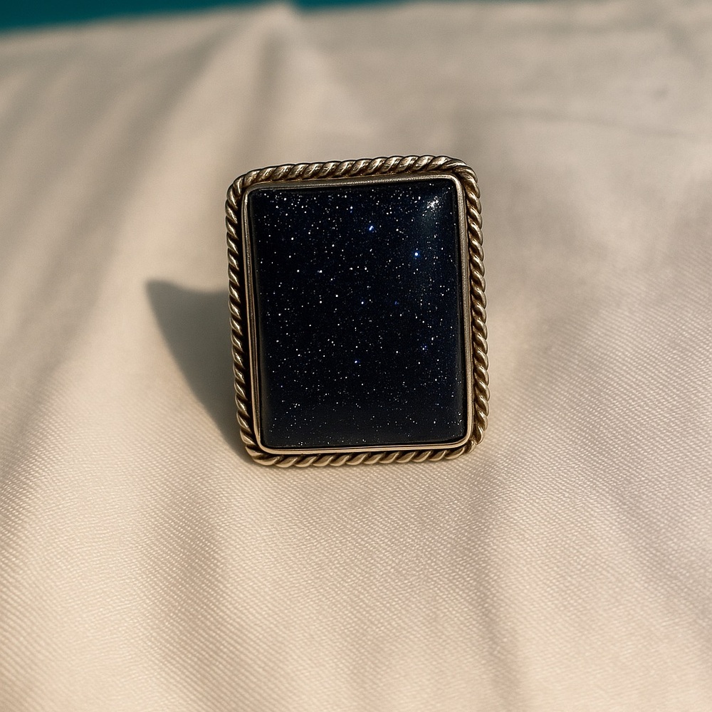 Bold Blue Goldstone Statement Ring Starry Night D… - image 1